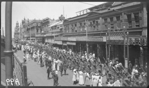 28th Battalion parades along Barrack Street